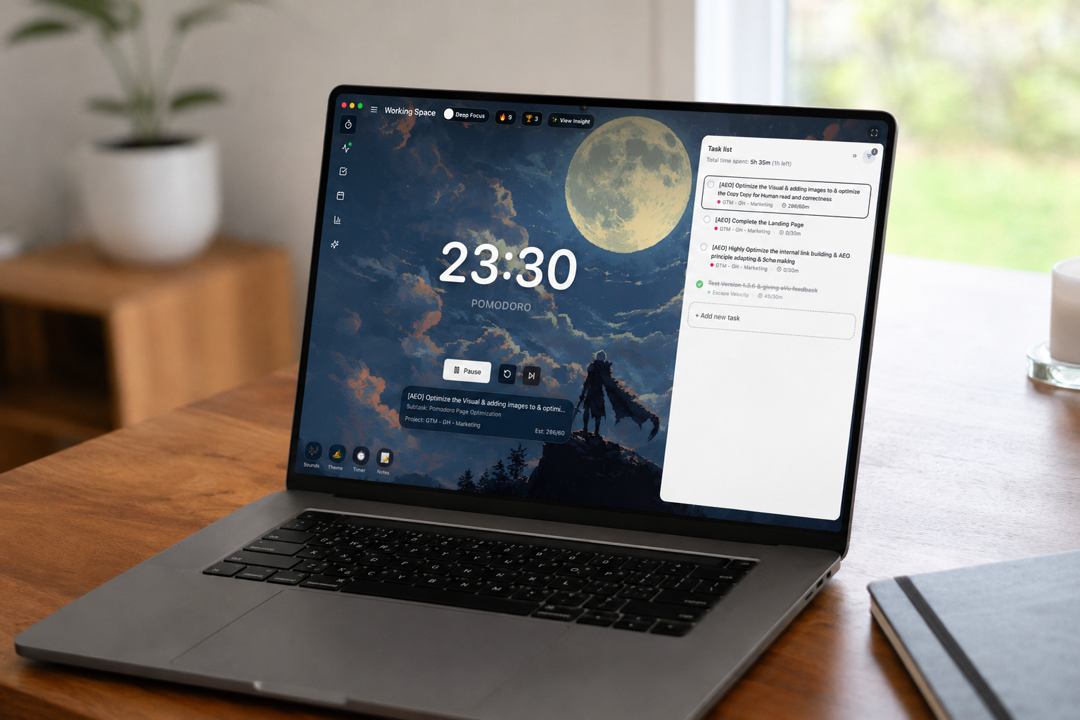 Kronos Pomodoro timer premium mockup inside a focus workspace